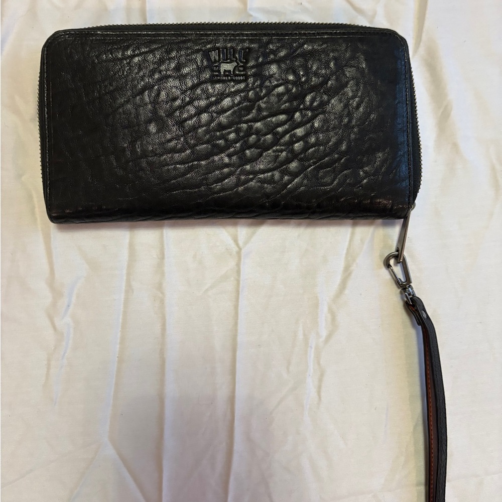 Will Leather Goods Zip Around Large Bifold Clutch Wallet Wristlet Black